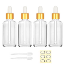 4PCS 50ML Clear Glass Dropper Bottles - Empty Bottle with Dropper Pipette Refillable Sample Bottles Tincture Drop Bottle Gold Cap for Essential Oil