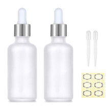 2PCS 50ML Frosted Clear Glass Dropper Bottles - Empty Bottle with Pipette Refillable Sample Bottles Tincture Dropper Bottle Silver Cap for Essential