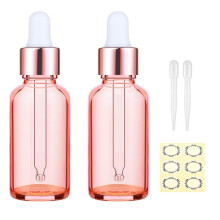 2PCS 50ML Rose Gold Glass Dropper Bottles - Empty Bottle with Pipette Refillable Sample Bottles Tincture Dropper Bottle Rose Gold Cap for Essential