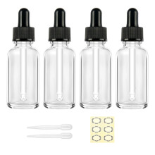 4PCS 50ML Clear Glass Dropper Bottles - Empty Bottle with Dropper Pipette Refillable Sample Bottles Tincture Drop Bottle Black Cap for Essential Oil