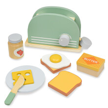 Wooden Kitchen Toys, Wooden Toy Toaster with Wooden Bread and Butter, Play Food Kitchen for Kids, Role Play Toys for Boys Girls