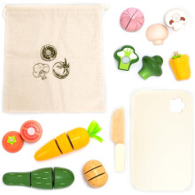 UMU Wooden Vegetable Cutting Set for Kids – 23-Piece Montessori Kitchen Play Food Toy with Wooden Knife, Cutting Board & Veggie Bag – Pretend