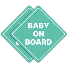 Diamond Shape Magnet, 2 Pack - Baby on Board Sign, Reflective, Mint, Weather-Resistant, Metal, 5 x 5 in