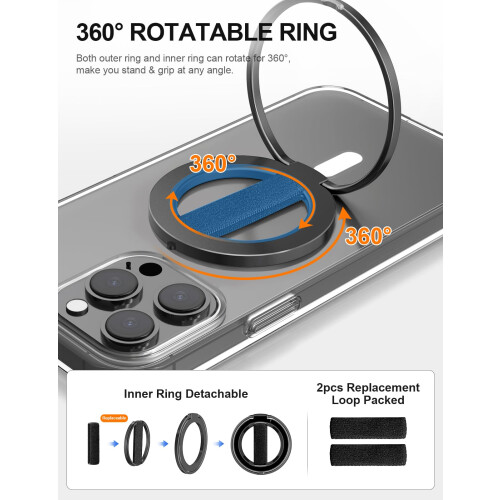 MagOne Ultra Phone Grip Stand with Replaceable Elastic Finger Loop, Removable Magnetic Ring Holder Kickstand Loop, Double-Sided Magnetic Accessories 1