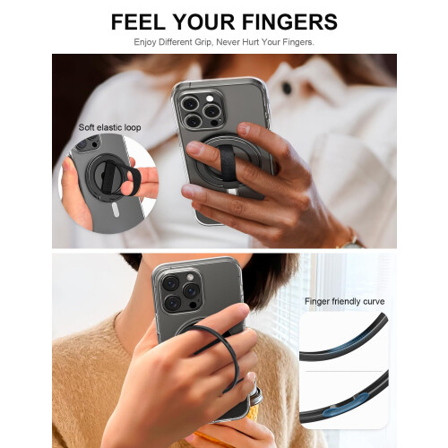 MagOne Ultra Phone Grip Stand with Replaceable Elastic Finger Loop, Removable Magnetic Ring Holder Kickstand Loop, Double-Sided Magnetic Accessories 2
