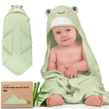 Newborn Hooded Bath Towel - Large Bamboo Bath Towel with Hood for Boys, Girls and Toddlers, Extra Absorbent and Soft (Frog)