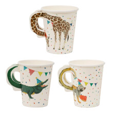 8 Pack Safari Animal Themed Paper Cups | Eco-Friendly, 250ml, 9oz, Animal Safari, Madagascar, White