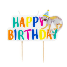 Safari Animal Themed Happy Birthday Candle Featuring a Cheeky Monkey – Colourful Jungle Zoo Cake Topper & Birthday Candles, Unique Decorations or