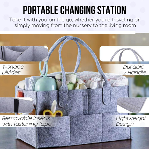 Baby Nappy Diaper Caddy Nursery Storage Wipes Bag Organizer Container (Grey) 2