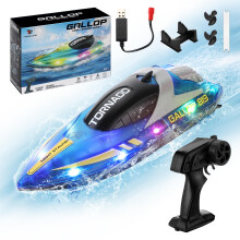 RC Boat Remote Control Boat for Kids Adults with LED Lights 2.4GHz High Speed 15km/h Double Propellers Self Righting Racing Boats for Pools and Lakes