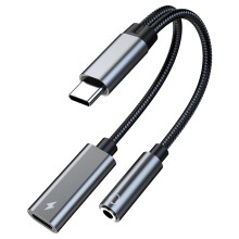 USB-C to 3.5mm Headphone and Charger Adapter 32 Bit / 60W 2-in-1 Splitter USB Type-C to Mic Aux Audio Jack Adapter with Fast Charging for iPhone 17 16