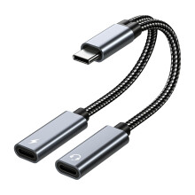 Dual USB-C Splitter Headphone and Charger Adapter 32 Bit / 60W 2-in-1 Splitter USB-C to USB Type-C Mic Audio Adapter with Fast Charging for iPhone 17