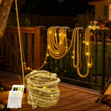 10M Rope Fairy Light Indoor of 200 LED, Hemp Rope String Lights Battery Power Rope Light Waterproof for Garden Patio Balcony Swing Trunk Decor