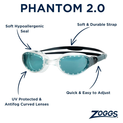 Zoggs Phantom 2.0 Clear Grey Tint Smoke 1