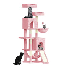 Dogat Tour d'escalade pour chat, Rose, 158cm, avec 7 poteaux de grattage en sisal, 2 maisons et 2 hamacs