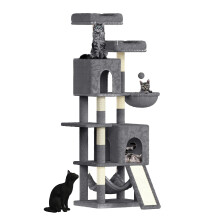 Dogat Tour d'escalade pour chat, Gris, 158cm, avec 7 colonnes de grattage, 2 maisons et 2 hamacs