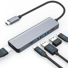 USB C Hub, Docking Station 5 in 1 with 100W PD, 4K@30Hz HDMI, 1 USB 3.0, 1 USB 2.0, 1 USB C, USB Multiport Adaptor with 5Gbps Data Transfer Speed for