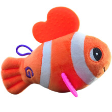 Fishee Plush Toy - Baby Teething Toy with Silicone Teether Fins - Helps Massage Tiny Gums & Stimulate Eyesight - Baby Sensory Toy for Newborns - Small