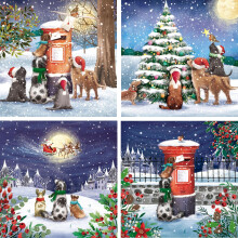 Charity Christmas Cards - Pack of 20 Assorted Premium Greeting Cards with Envelopes - Festive Dogs & Postbox - (5 Each of 4 Designs) - Supporting UK
