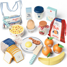 Wooden Food Toys, Toy Food for Toddlers 3+ Year Old, Play Food Sets for Children Kitchen, Wooden Breakfast Kitchen Toys, Pretend Role-Play Educational