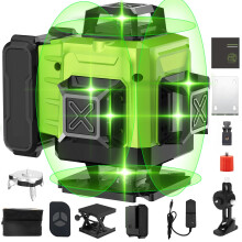 Laser Level, 4 x 360 16 Lines Green Laser Level Self Leveling, Horizontal & Vertical Cross Line Laser Spirit Level for Indoor Outdoor, with 1 x