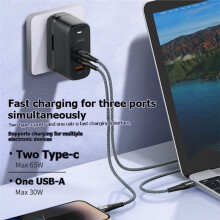 LDNIO Ładowarka 65 w USB-C, Wielofunkcyjny Zasilacz Podróżny GaN 65 w USB Typu C, Adapter Wtyczki Podróżnej UE, Wielka Brytania, USA, Przewód
