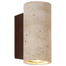 Yellow Cave Stone Wall Sconce, Natural Stone Cylinder Lamp with Wood Base for Bedroom Hallway