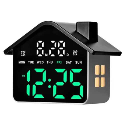 Voice Control Digital Alarm Clock Date Week Brightness Adjustment Electronic Table Clock with Night Light 12/24H 1