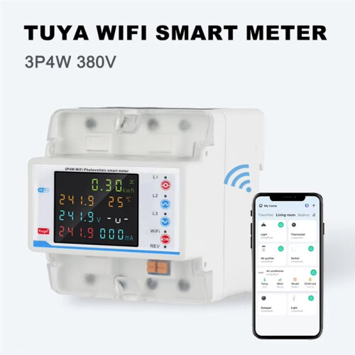 3 Phase Tuya WiFi  Bi-Directional  Power KWh Meter Leakage over Under Voltage Protector Relay
