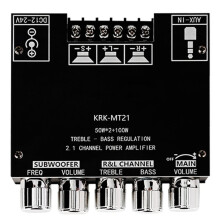 -MT21 -Versterkerkaart 50Wx2+100W - HiFi Stereo Audioversterker met Treble/Bass-Regeling, BT 5.0, voor Doe-Het-Zelf Luidsprekers