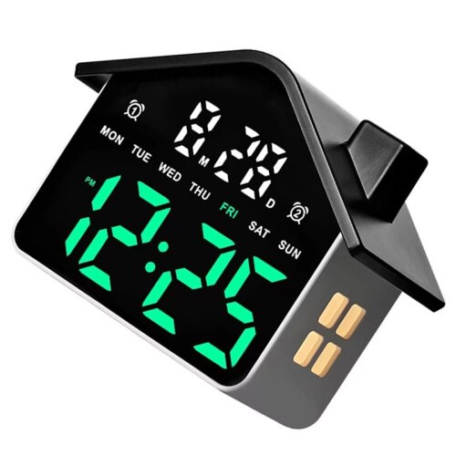 Voice Control Digital Alarm Clock Date Week Brightness Adjustment Electronic Table Clock with Night Light 12/24H 1
