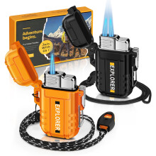2 Pack of Torch Lighter, Single & Dual Jet Flame, Windproof, Waterproof, Butane Gas Refill Lighters Multipack for Candles, Cookers (NO Gas)