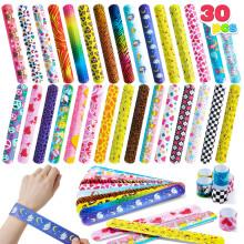 Slap Bands, 30pcs Slap Bracelets Super Slap Wrist Bands with Colorful Hearts Animal, Party Bag Fillers for Kids (30 Designs) Birthday Party Favours