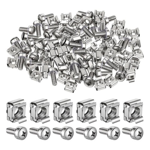 100 Sets M6 X 20 mm Rack Mount Cage Nuts Screws and Washers Kit for Server Racks Cabinets
