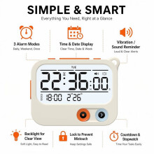 Reloj Despertador y Temporizador Portátil con Vibración Silenciosa, Funciona con Pilas, Tiene Retroiluminación y 3 Modos de Alarma.