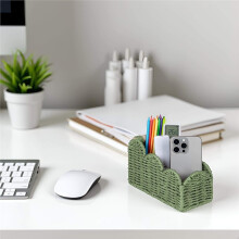 Bedside Table Desk Organizer Caddy,Remote Pen Pencil Holder Cup /Makeup Brush Holder with/Scalloped for Home Green