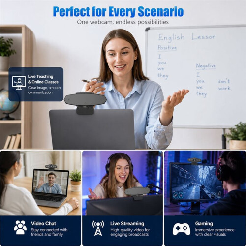 Webcam 4K com Foco Automático, Câmera de Vídeo para Streaming com Microfone para PC e Laptop 2