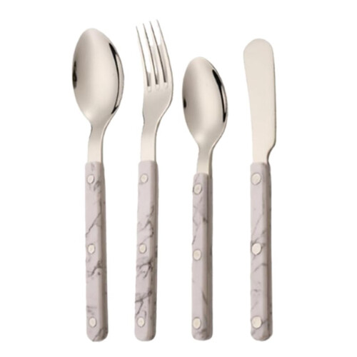 4Pcs Acrylic Handle Flatware Set Stainless Steel Cutlery Knife Fork Spoon Marbling