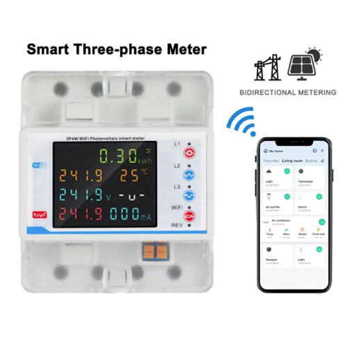 3 Phase Tuya WiFi  Bi-Directional  Power KWh Meter Leakage over Under Voltage Protector Relay 1