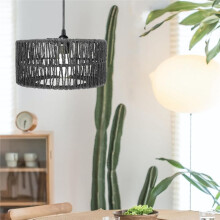 Rattan Lamp Shade, Boho Woven Lampshade for Pendant Light Chandelier Floor Lamp Black L