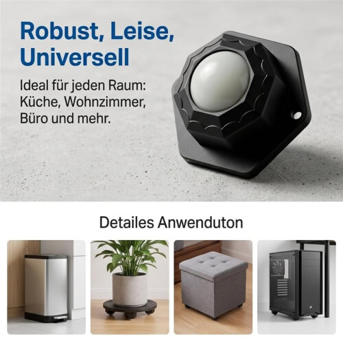 12 Rotelle per Mobili Autoadesive Resistenti, Piatte, con Viti, A Sfera Silenziose A 360 2