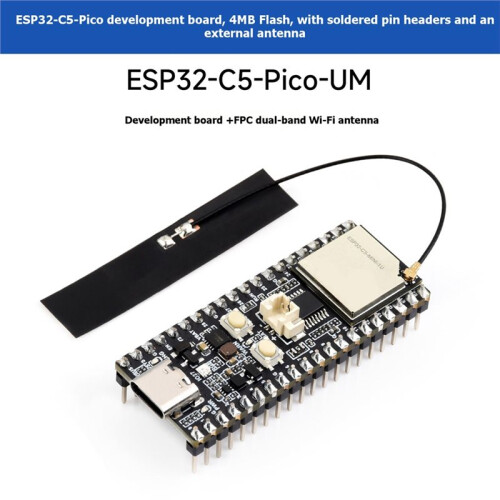 ESP32-C5--UM Dual-Band Dev Board External FPC Antenna Version WiFi 6 BLE5 ESP32-C5--1 Module Soldered Headers 2