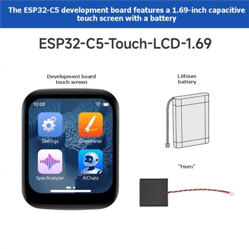 Waveshare ESP32-C5 1.69Inch Touch LCD Development Board with Battery Dual-Band WiFi6 BLE5 Thread Zigbee AI Voice Interaction 1
