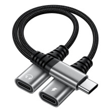 Dual USB C Headphone Jack Adapter, 2 in 1 Type C Audio + Charger Adapter Dual USB C Splitter Earphone Cable Converter Compatible with Samsung Galaxy,