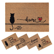 Coir Door Mat, Inside Outside Door Mats, Welcome Mat, Indoor Outdoor Doormats, Front Doormat, Cat Design with PVC Backing, Entrance Door Mat, Heavy