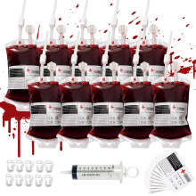 10pcs Blood Bags for Drinks 350ml Reusable IV Blood Bag Halloween Drink Pouches With Clip Blood Group Sticker And Drinks Syringe Beverage Juice Bag