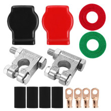 Car Battery Terminal Clamp Kit-Includes Positive and Negative Connectors, Insulating Sleeves, Washers, and Terminals.
