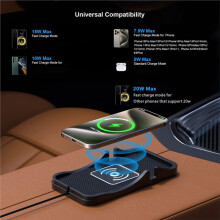 15W Car Wireless Charger Pad, USB Textured Grip Charging Mat with Phone Stand for Smartphone Car Styling