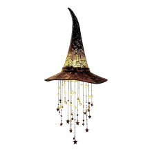 Beleuchtetes Hexenhut-Windspiel, Leuchtende LED-Dekoration, Funkelnde Sternquasten, Halloween-Dekoration für Veranda, Fenster und Außenbereich