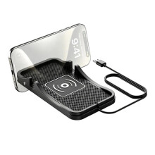 15W Car Wireless Charger Pad, USB Textured Grip Charging Mat with Phone Stand for Smartphone Car Styling